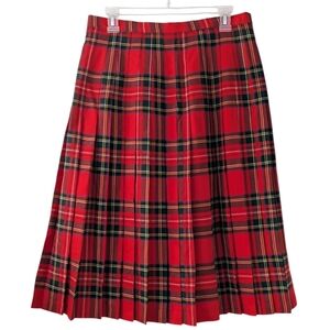 Vintage Wool Plaid Tartan Red Pleated Skirt